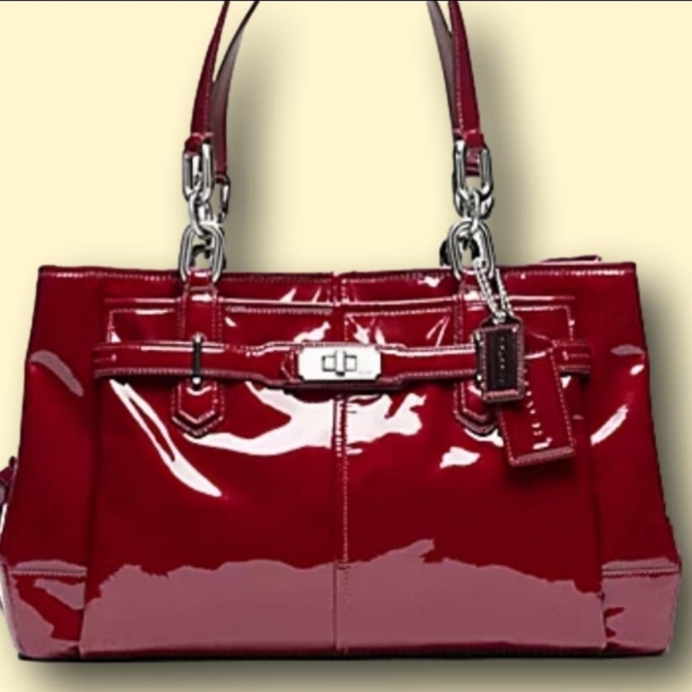 Coach Patent Leather Chelsea Jayden East- West Handbag Carryall Bag 17855 Wine - Picture 11 of 12